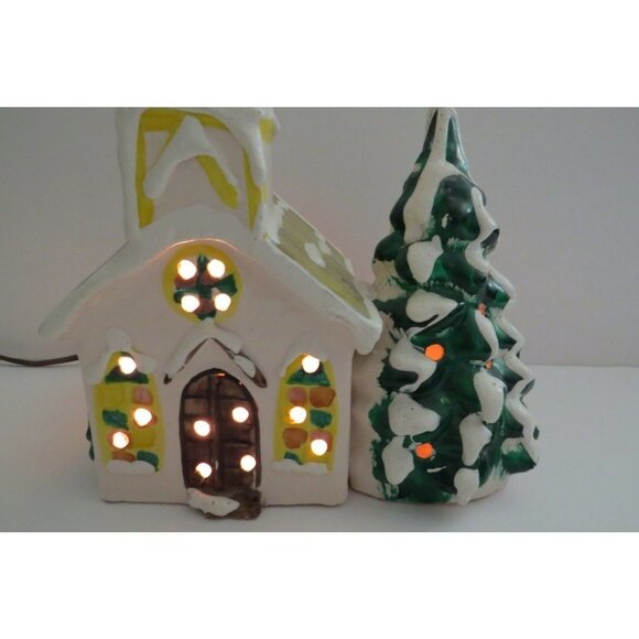 Christmas Village Frosted Church Lamp Lighted Night Scene 9.5" tall x 8" wide - Picture 5 of 9